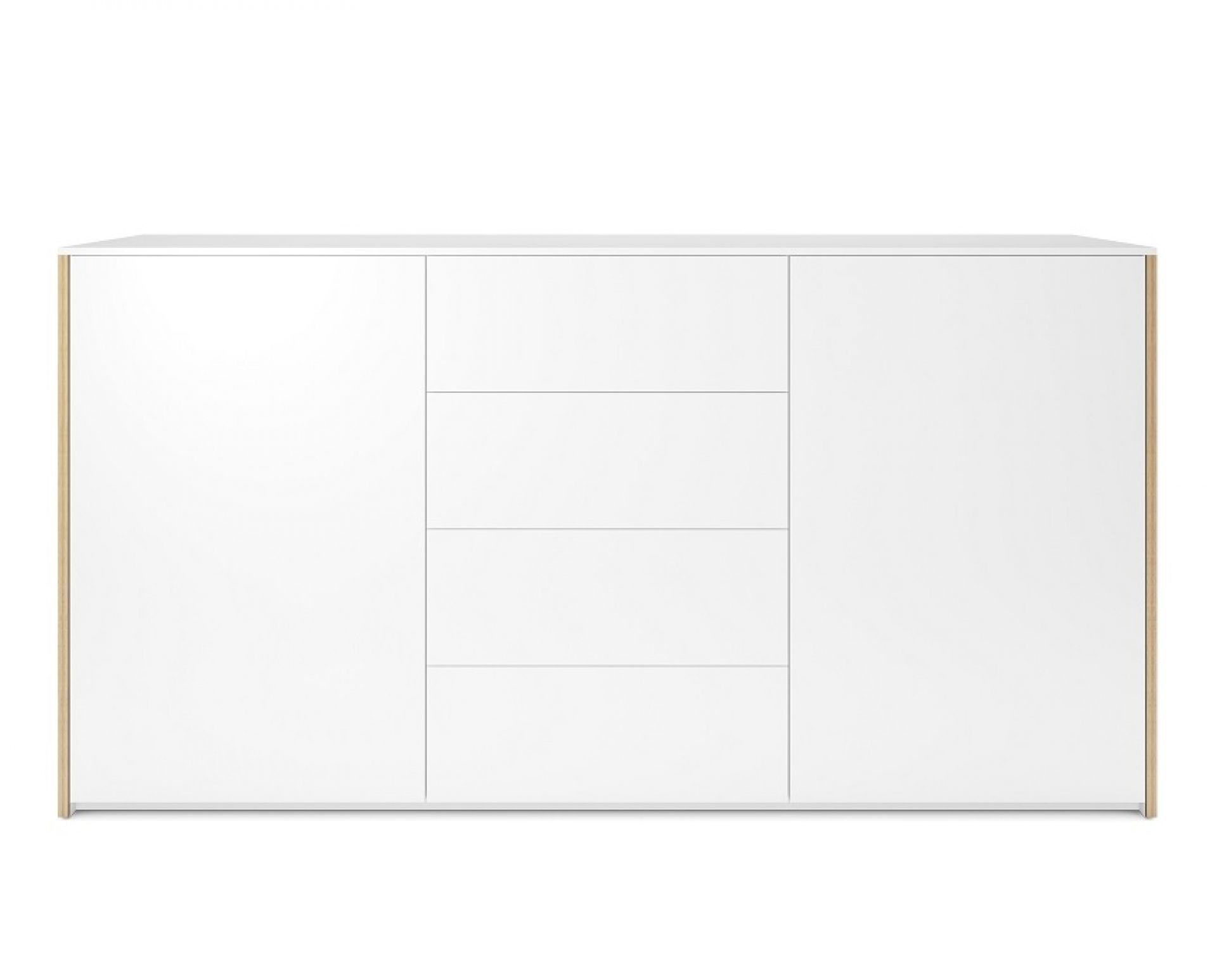 Weißes Modular Plus Sideboard von Müller Möbelwerkstätten mit zwei Türen und vier Schubkästen.